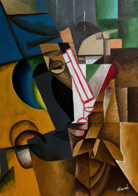 Face (ART-8348-114968) - Handpainted Art Painting - 10in X 12in