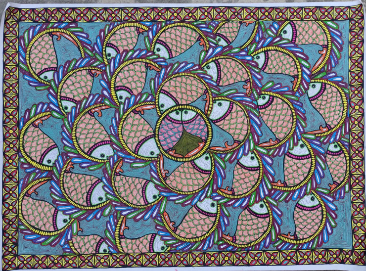 Dancing Fish (Rash) (ART-3198-114972) - Handpainted Art Painting - 22in X 15in