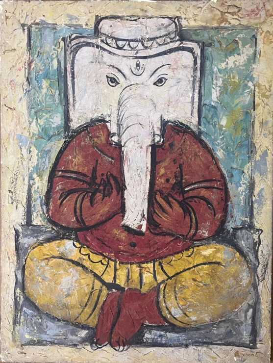 Ganesha In Layers (ART-17525-114989) - Handpainted Art Painting - 18in X 24in