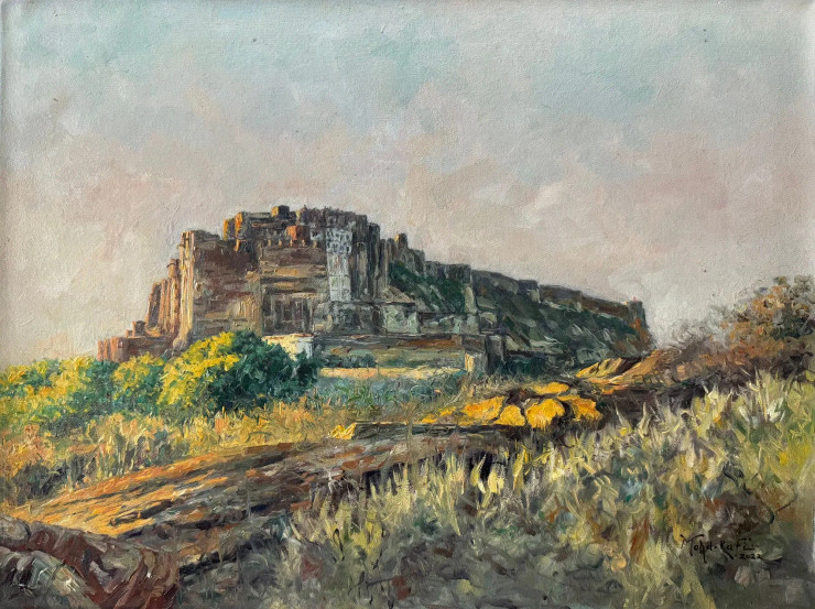 Mehrangarh Fort In Morning Light (ART-15644-115000) - Handpainted Art Painting - 24in X 18in