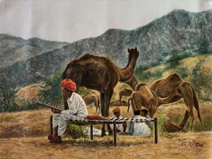 The Music Of The Desert (ART-15644-115003) - Handpainted Art Painting - 24in X 18in
