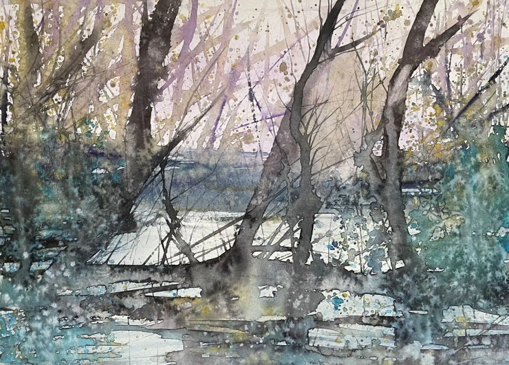 Marshy Woodland (ART-8841-114987) - Handpainted Art Painting - 11in X 8in
