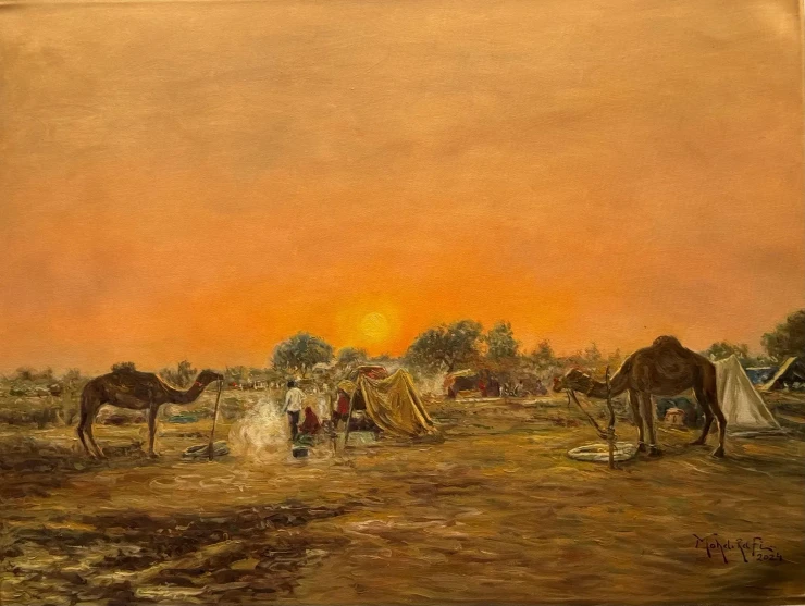 Desert Camp (ART-15644-115002) - Handpainted Art Painting - 24in X 18in