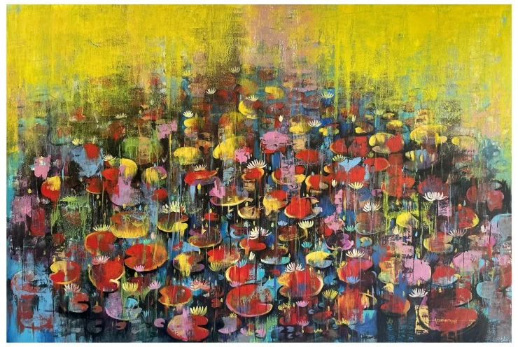 Waterlily-0025 (ART-16405-115063) - Handpainted Art Painting - 72in X 48in