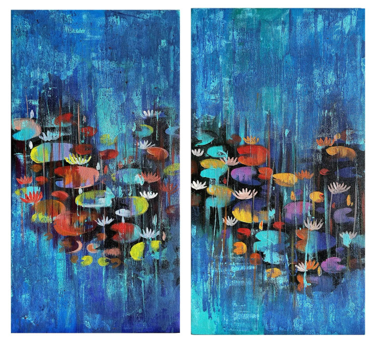 Waterlily-0022 (ART-16405-115064) - Handpainted Art Painting - 12in X 24in