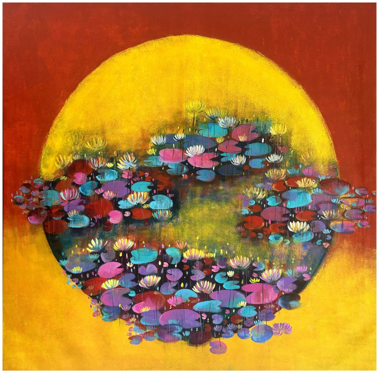 Waterlily-0029 (ART-16405-115059) - Handpainted Art Painting - 48in X 48in