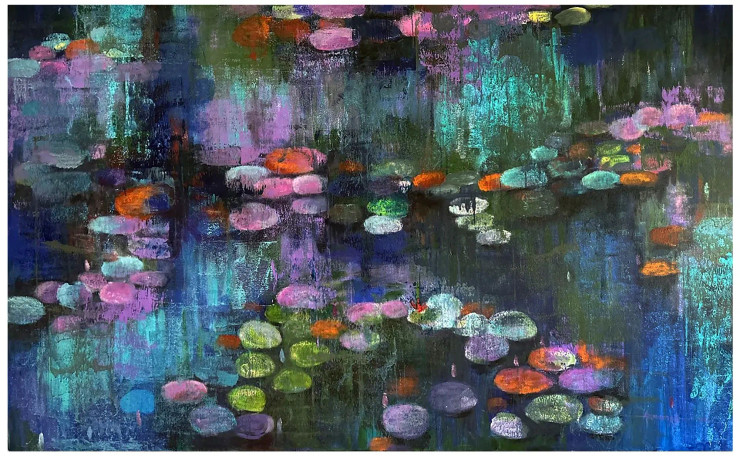Waterlily-003 (ART-16405-115067) - Handpainted Art Painting - 60in X 36in