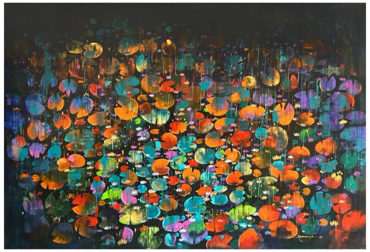 Waterlily-0036 (ART-16405-115053) - Handpainted Art Painting - 72in X 48in