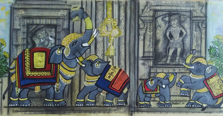 Gaj- Elephant Who Symbol Of Power, Dedication And Strength (ART-17479-115107) - Handpainted Art Painting - 36in X 20in