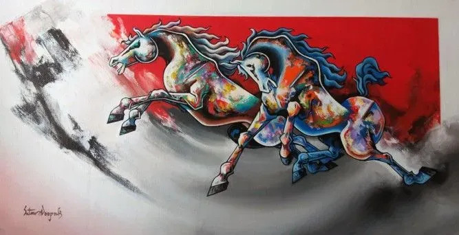 HORSE SERIES -LEAP 3 (ART-6663-115165) - Handpainted Art Painting - 24in X 24in