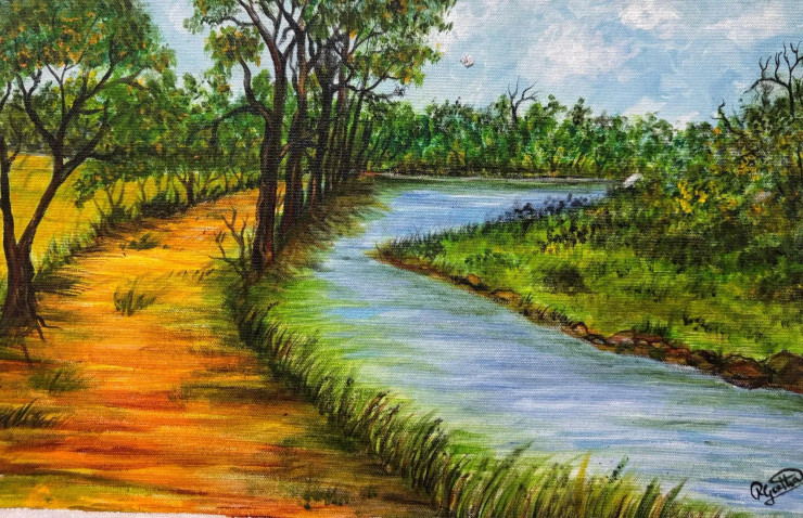 The Path To Wilderness (ART-17567-115153) - Handpainted Art Painting - 17in X 11in