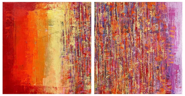 Rising Shine-Diptych (ART-8069-115312) - Handpainted Art Painting - 48in X 24in