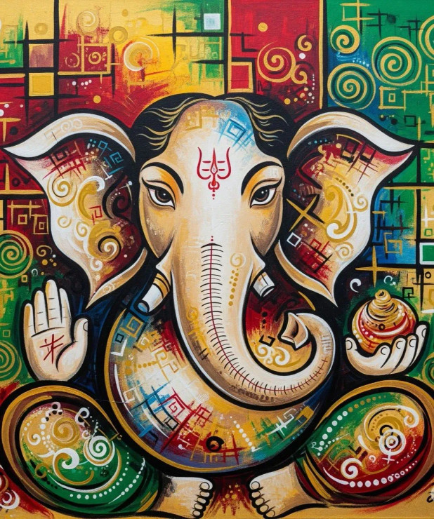 Ganesha Painting (ART-3319-115460) - Handpainted Art Painting - 24in X 24in