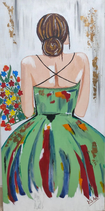 Modern Girl Painting (ART-17606-115409) - Handpainted Art Painting - 19in X 39in