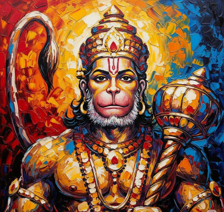 Hanuman Ji Painting (ART-3319-115451) - Handpainted Art Painting - 36in X 36in