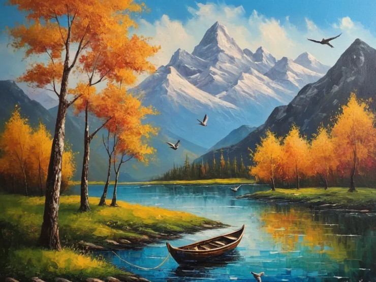 Moutains Nature Scenery Landscape Painting (ART-3319-115466) - Handpainted Art Painting - 36in X 30in