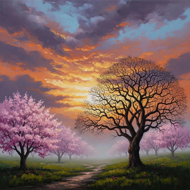 Blossoms In The Mist (090750) (PRT-15697-115492) - Canvas Art Print - 60in X 60in
