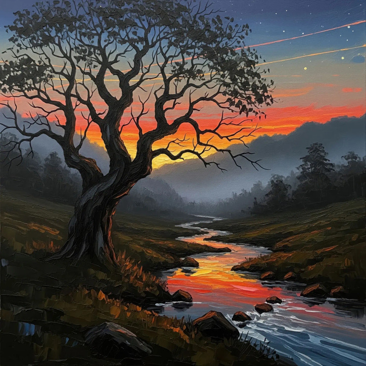 Whispers In The Midnight Current (090900) (PRT-15697-115495) - Canvas Art Print - 60in X 60in