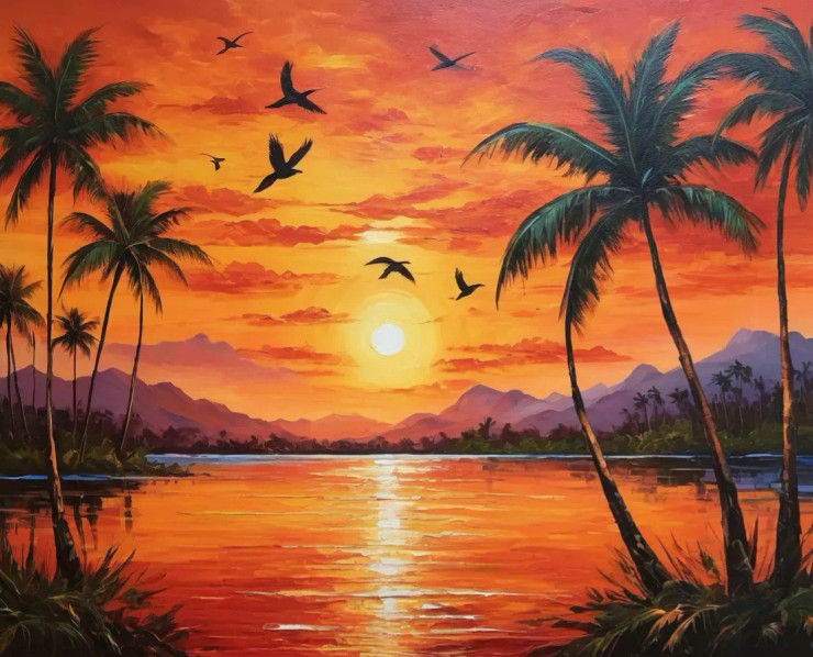 Sunset View Scenery Landscape Painting (ART-3319-115581) - Handpainted Art Painting - 36in X 30in