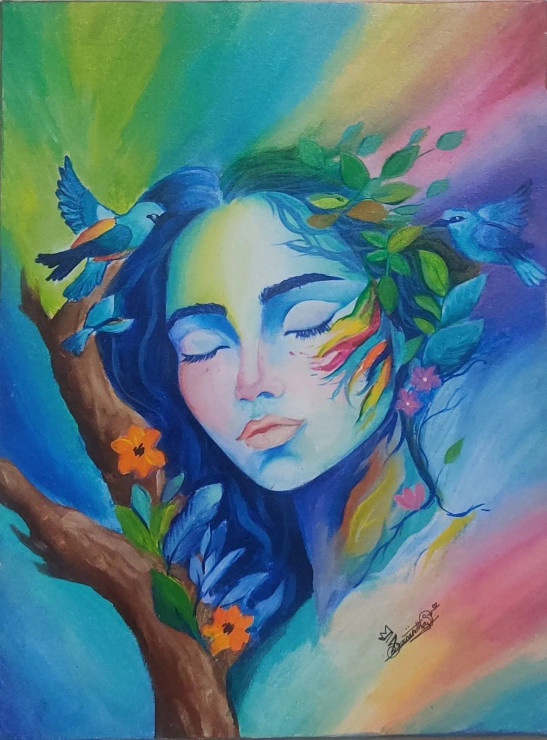 "Whispers Of Nature" (ART-17639-115568) - Handpainted Art Painting - 12in X 16in