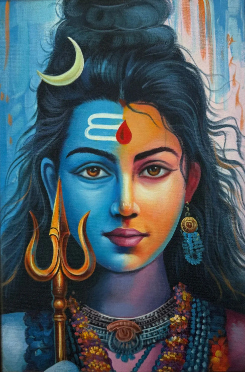 Ardhnareshwar Childhood Painting By Keshvaa (ART-17615-115617) - Handpainted Art Painting - 12in X 18in
