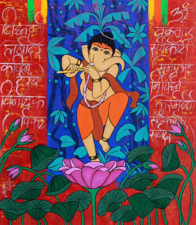 Gajanan (ART-3324-115619) - Handpainted Art Painting - 34in X 37in