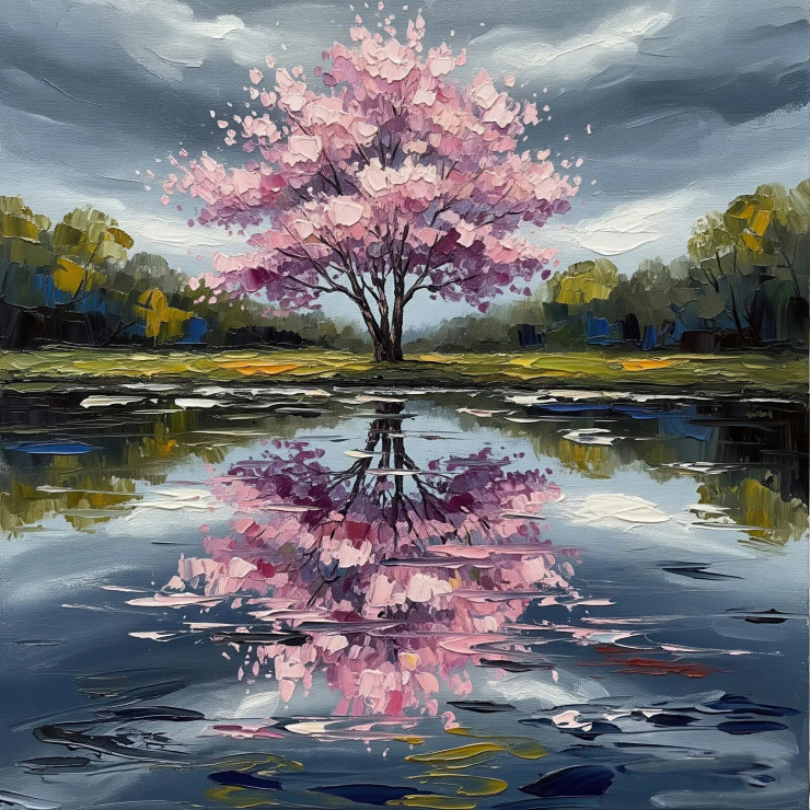 Pink Petals, Turbulent Reflections (092136) (PRT-15697-115500) - Canvas Art Print - 60in X 60in
