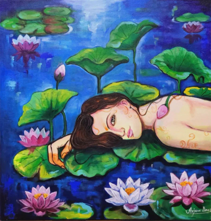 Lady Of The Lake (ART-82-115649) - Handpainted Art Painting - 22in X 22in