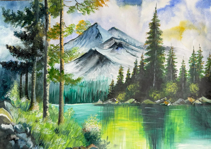 Whispers Beneath The Peaks (ART-17638-115671) - Handpainted Art Painting - 18in X 12in