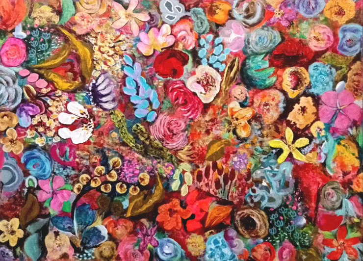 Floral Carnival (ART-8034-115670) - Handpainted Art Painting - 16in X 12in
