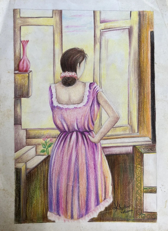 Quiet Bloom (ART-17638-115651) - Handpainted Art Painting - 11in X 15in