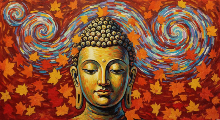 Van Gogh’s Hues Embrace Buddha (163954) (PRT-15697-115710) - Canvas Art Print - 60in X 33in