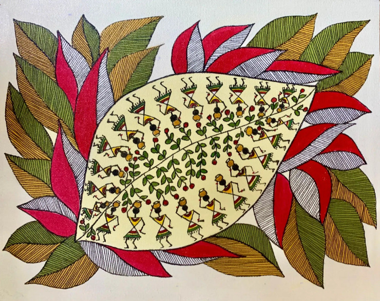 Leaves Art (ART-17605-115741) - Handpainted Art Painting - 16in X 12in