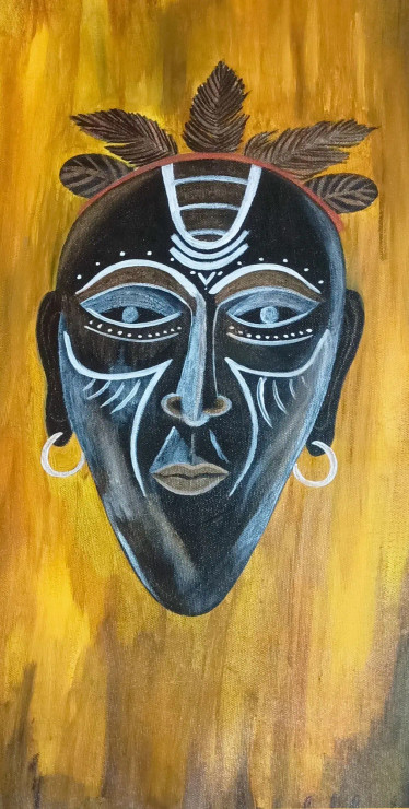 African Tribal Mask Painting (ART-15598-115748) - Handpainted Art Painting - 11in X 21in