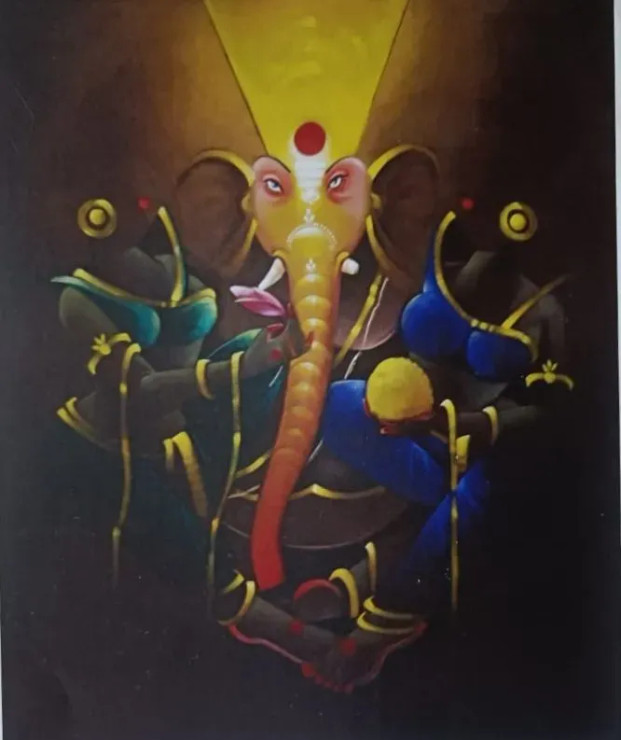 RIDHI SIDHI (ART-17696-115772) - Handpainted Art Painting - 24in X 30in