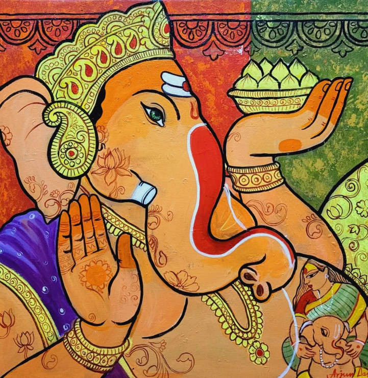 Lord Ganesha (ART-82-115778) - Handpainted Art Painting - 24in X 24in
