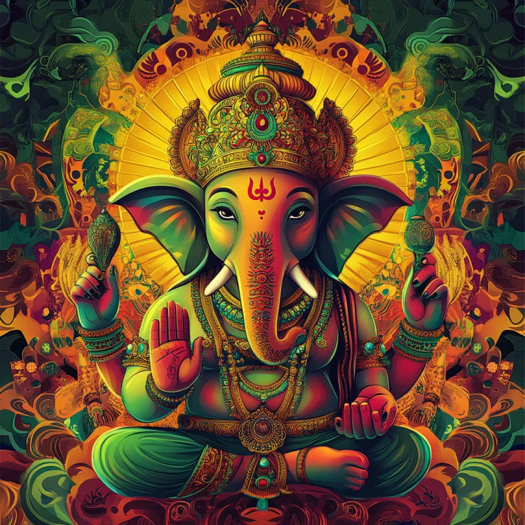 Ganesha – The Divine Remover Of Obstacles (PRT-7389-115822) - Canvas Art Print - 12in X 12in