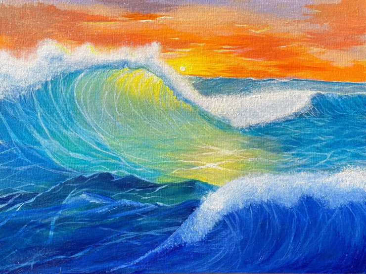 “ Eternal Wave ” (ART-17709-115827) - Handpainted Art Painting - 18in X 12in