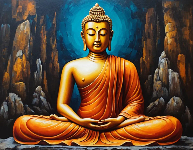Buddha Painting (ART-3319-115960) - Handpainted Art Painting - 36in X 24in