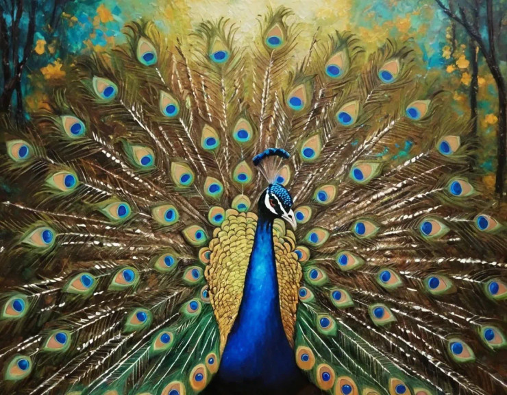 Peacock Painting (ART-3319-115600) - Handpainted Art Painting - 36in X 24in
