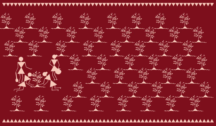 Warli Art (PRT-16489-115961) - Canvas Art Print - 24in X 14in