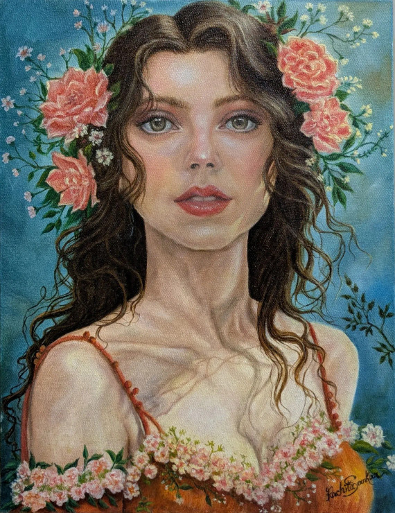 "Blossoming Grace" (ART-17713-115972) - Handpainted Art Painting - 15in X 20in