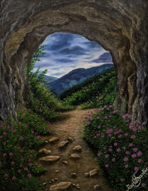 Journey Through The Enchanted Cave (ART-17713-115971) - Handpainted Art Painting - 15in X 20in