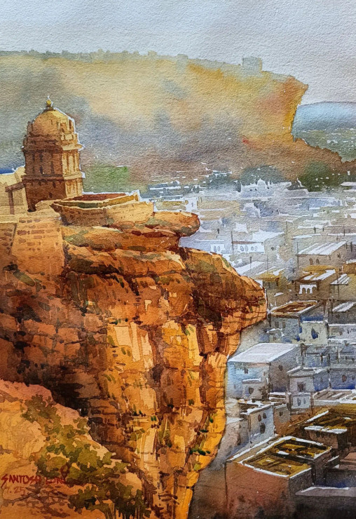 Badami Bird View (ART-8116-116076) - Handpainted Art Painting - 11in X 16in