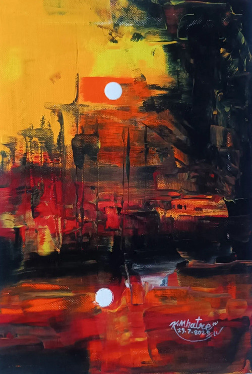Reflections Of Fire And Light (ART-1230-116134) - Handpainted Art Painting - 8in X 12in