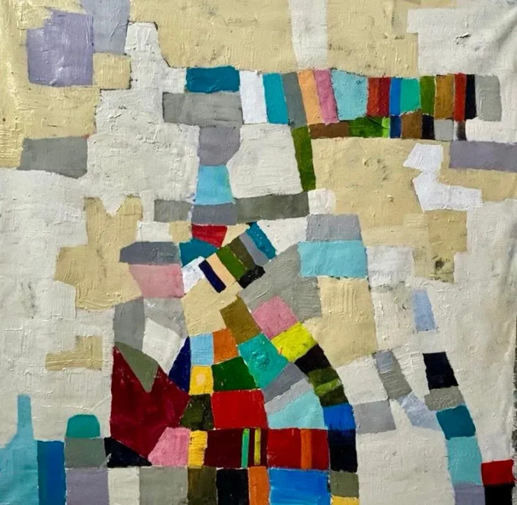 Urban Mosaic Moderrn Art (ART-16885-116192) - Handpainted Art Painting - 30in X 30in
