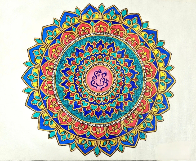 Shree Ganesh Mandala (ART-17515-116262) - Handpainted Art Painting - 10in X 10in