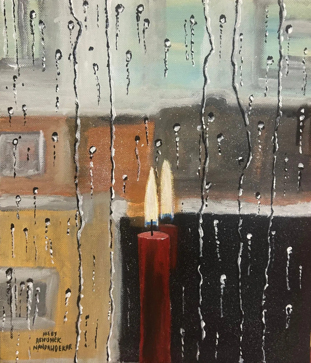 "Reflections In A Drop" (ART-7841-116203) - Handpainted Art Painting - 9in X 12in