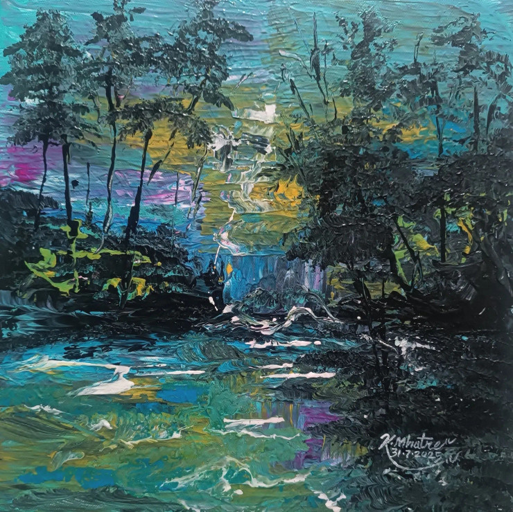 Whispers Of The Twilight Forest (ART-1230-116135) - Handpainted Art Painting - 12in X 12in