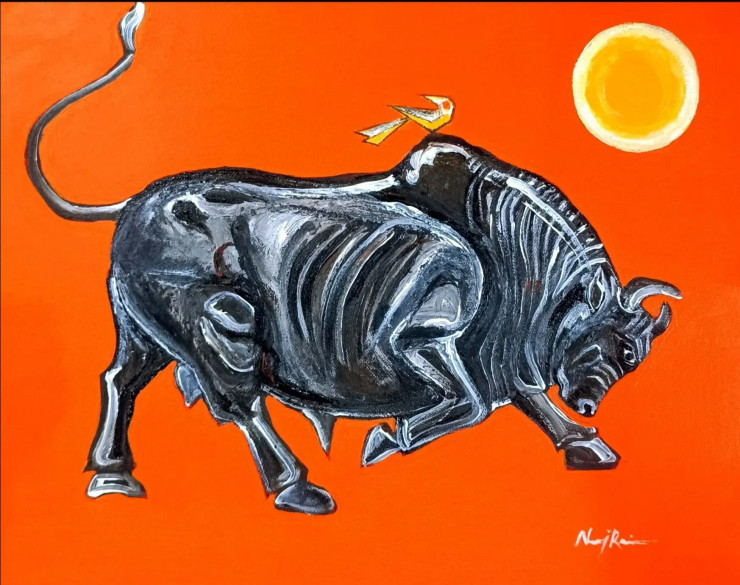 Nandi-The BULL (ART-1252-116229) - Handpainted Art Painting - 18in X 14in